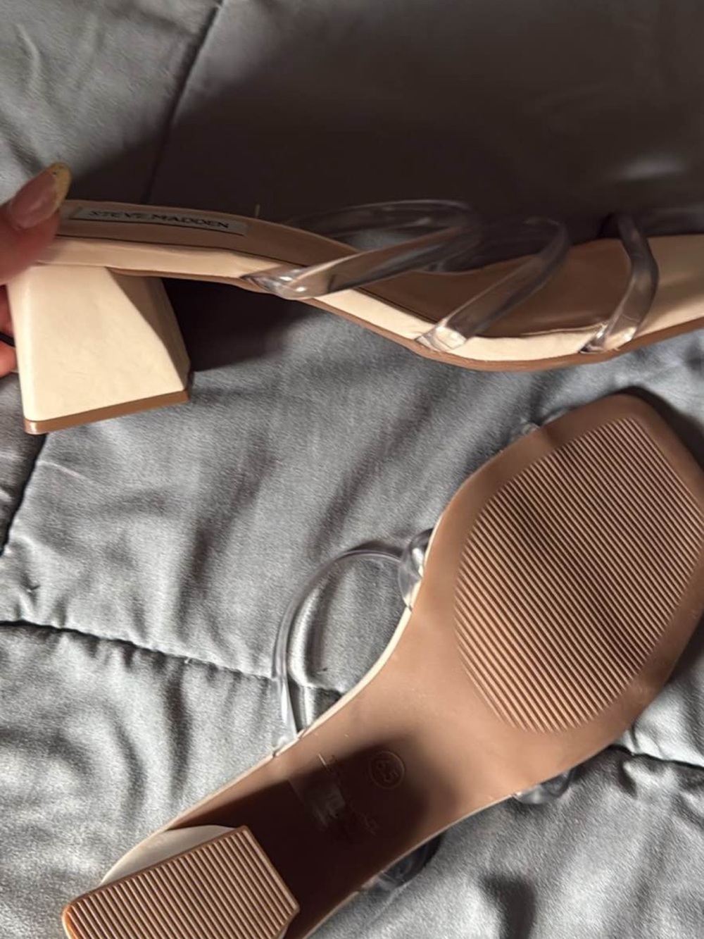 Steve Madden Nude Block Heel Sandal with Clear Straps